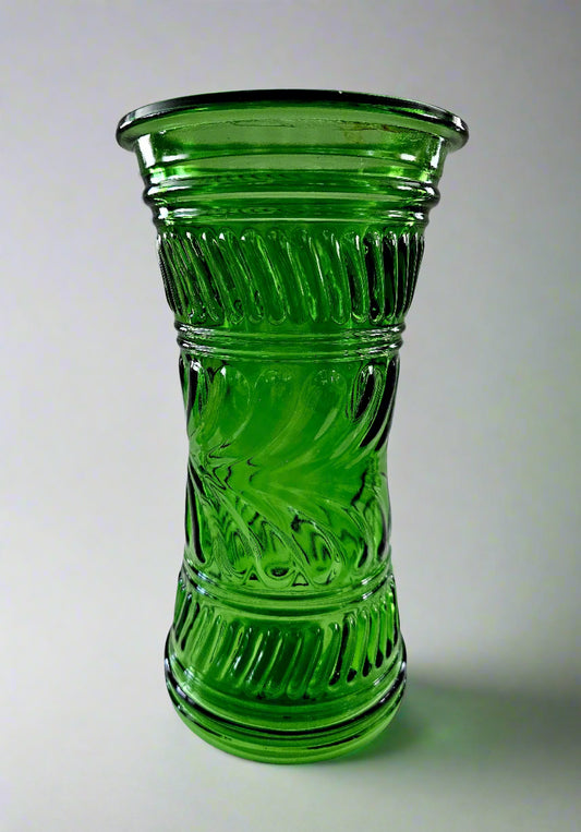 9" Emerald Green Pressed Glass Flower Vase