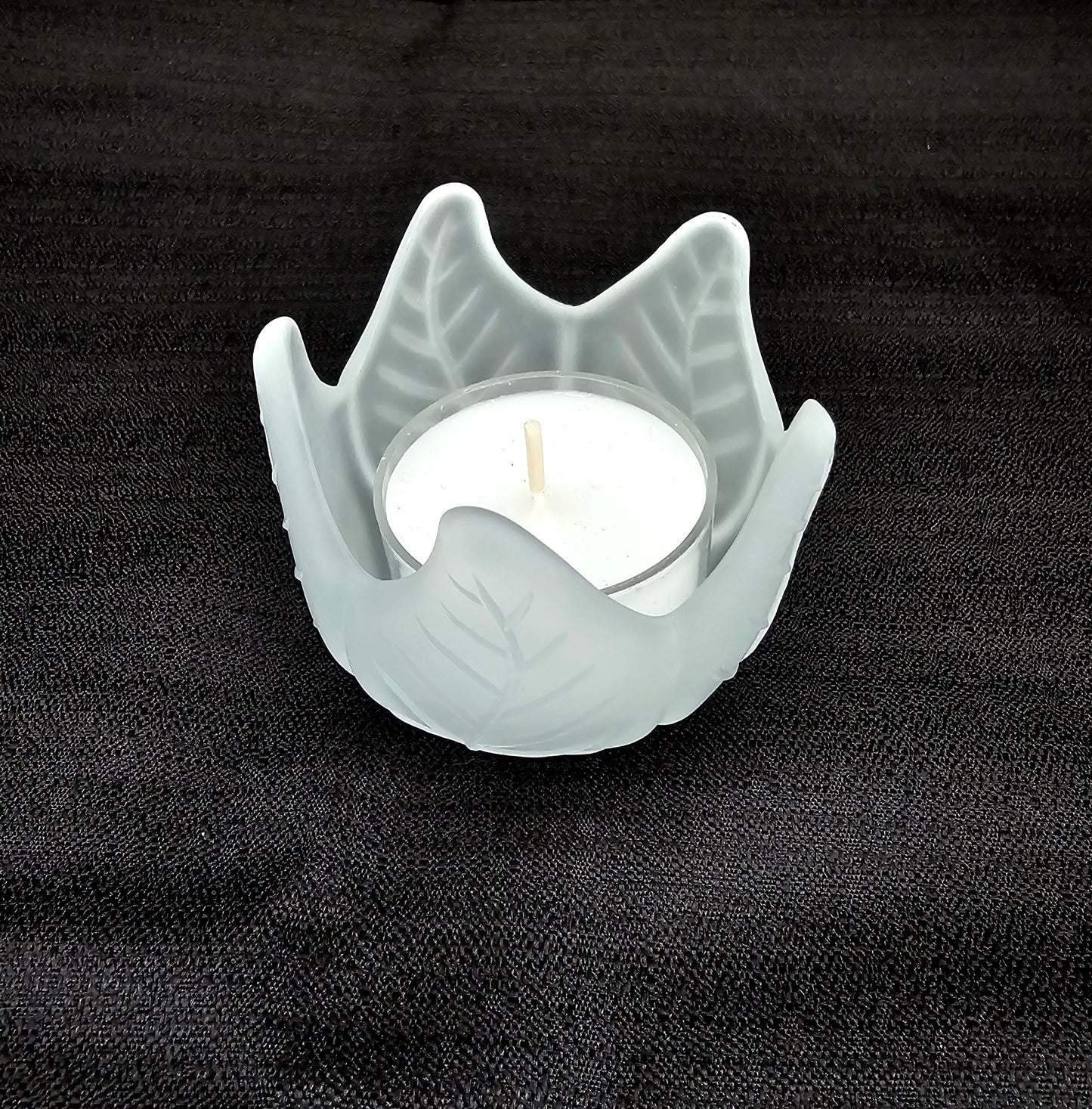 PartyLite Frosted Glass Lotus Blossom Tea Light or Votive Holder