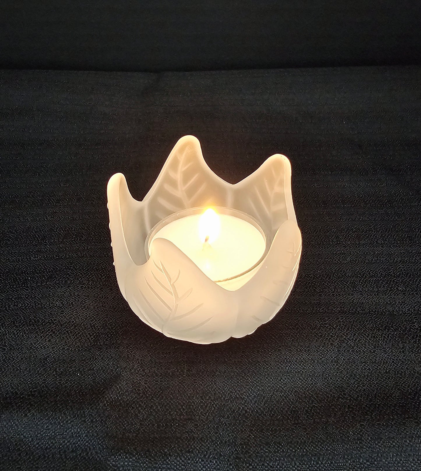 PartyLite Frosted Glass Lotus Blossom Tea Light or Votive Holder