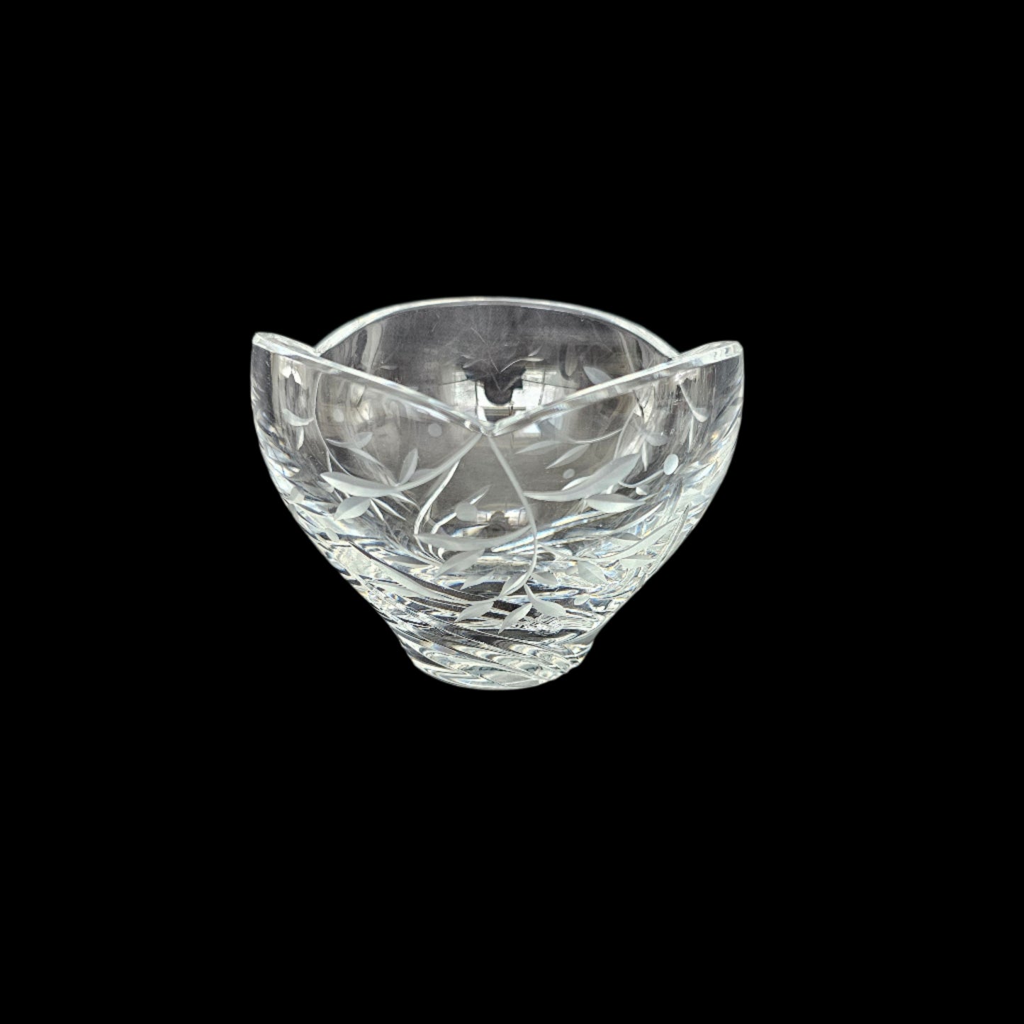 Lead Crystal Open Sugar Bowl with Floral Etching, Lenox "Open Innocence" Pattern