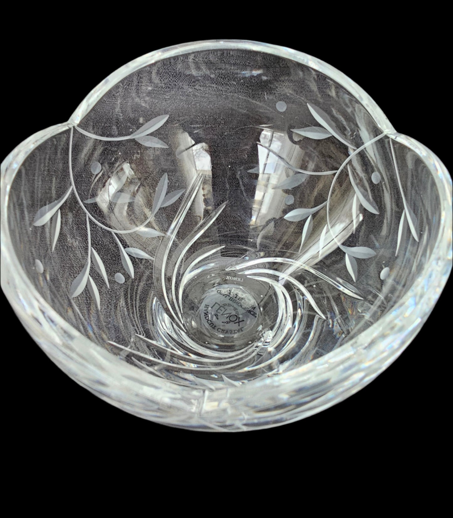 Lead Crystal Open Sugar Bowl with Floral Etching, Lenox "Open Innocence" Pattern