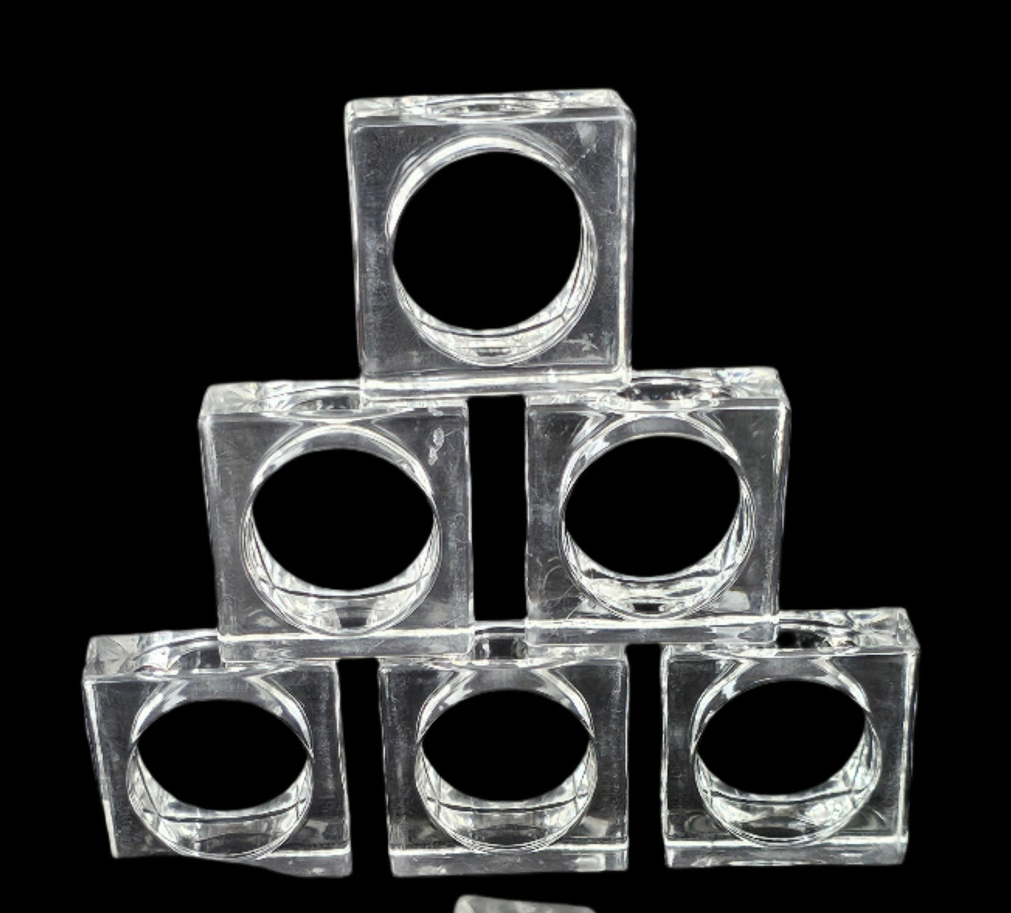 Set of 6 Lucite Clear Napkin Rings, Square, Mid-Century Modern (MCM)