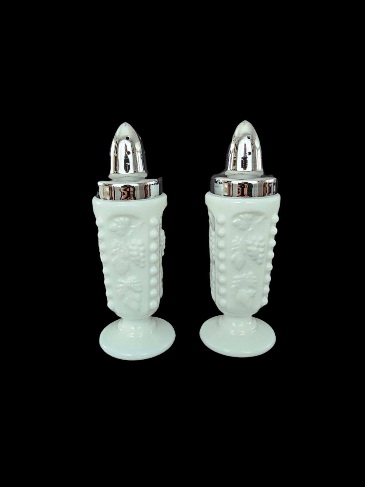 Paneled Grape Milk Glass Salt and Pepper Shaker Set by Westmoreland