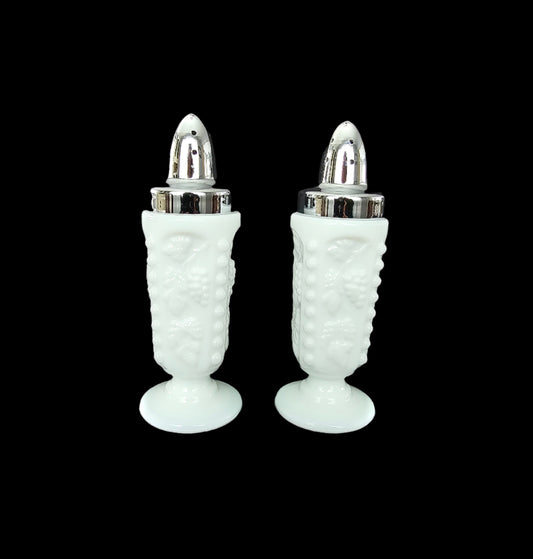 Paneled Grape Milk Glass Salt and Pepper Shaker Set by Westmoreland