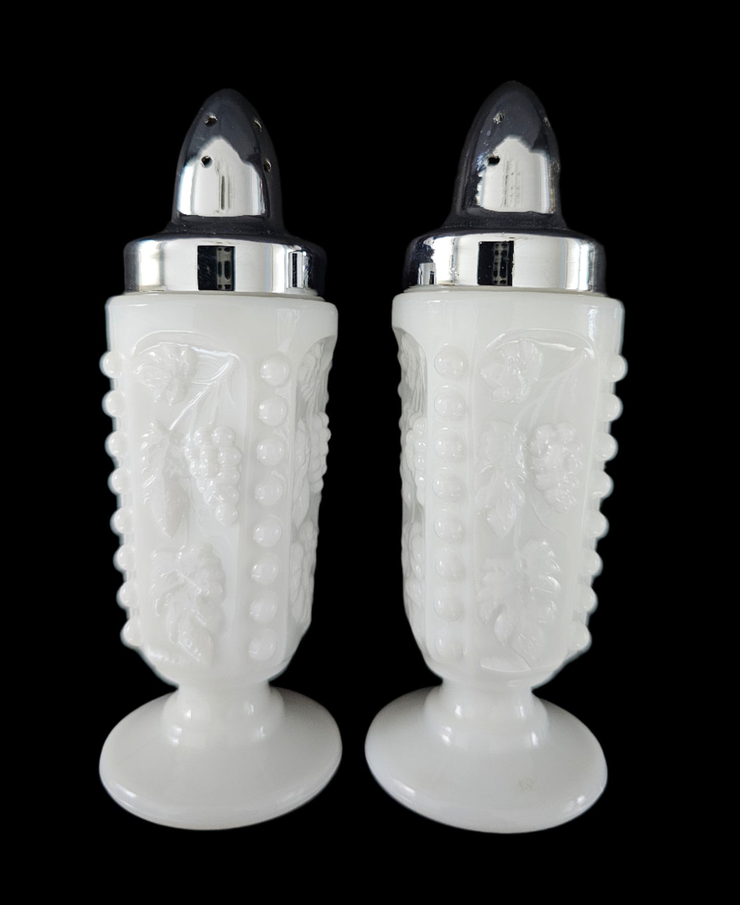 Paneled Grape Milk Glass Salt and Pepper Shaker Set by Westmoreland