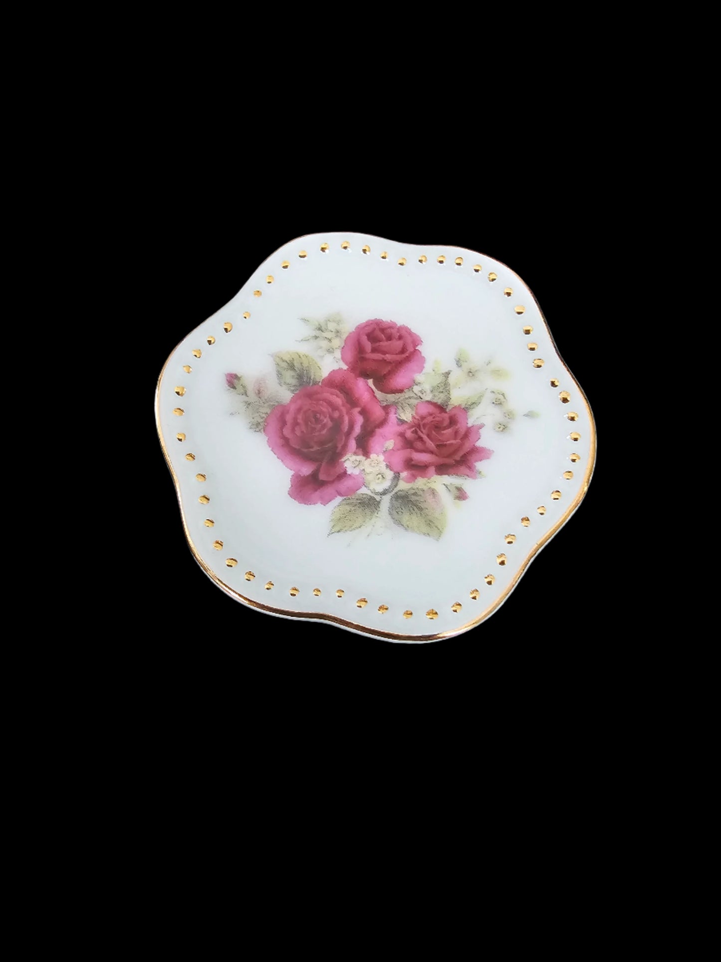 Miniature Porcelain Tea Set with Red Roses and Gilt Accents