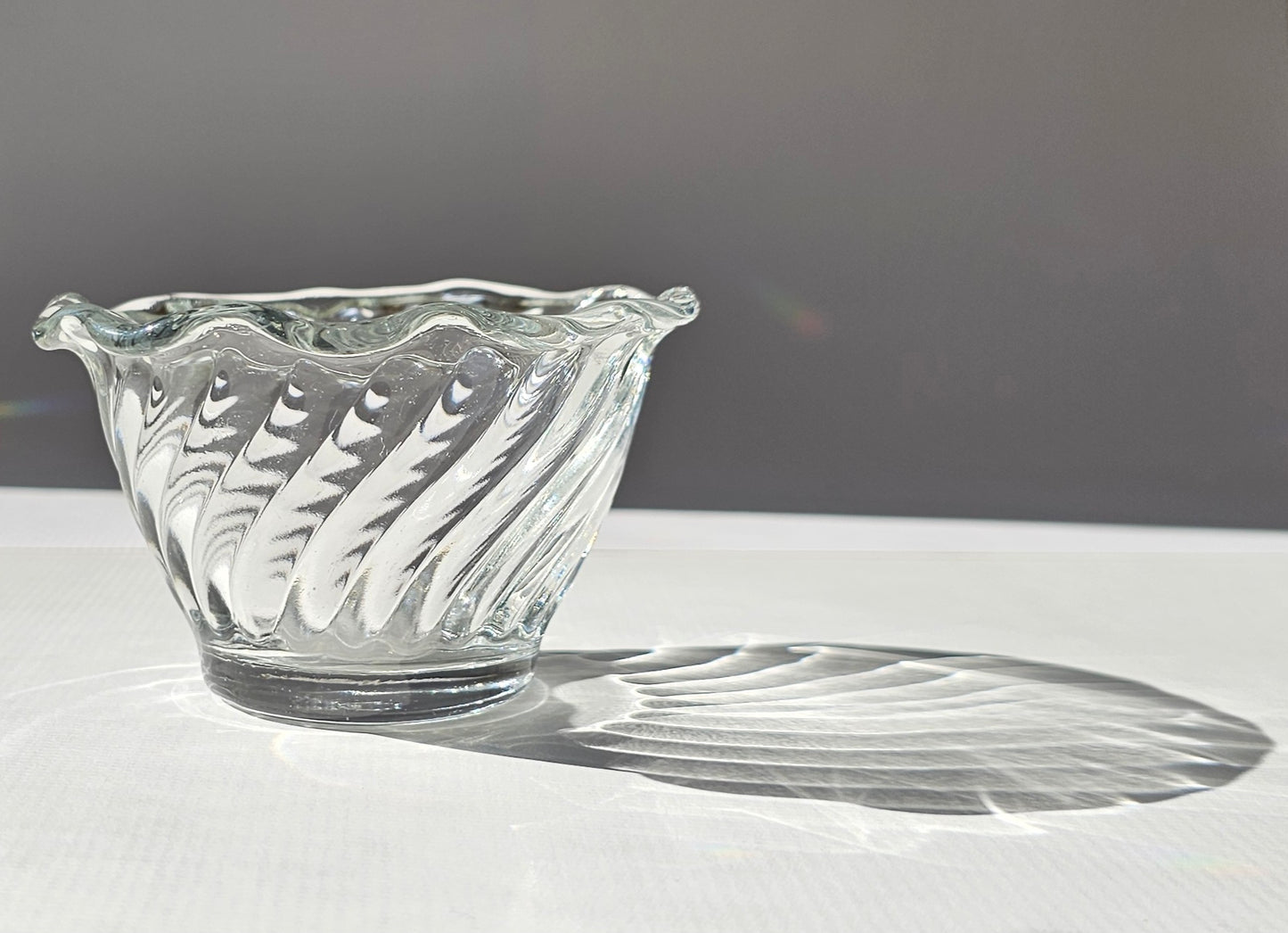 1950's Anchor Hocking Sherbet Dish, Clear Swirl Pattern | Mid-Century Modern