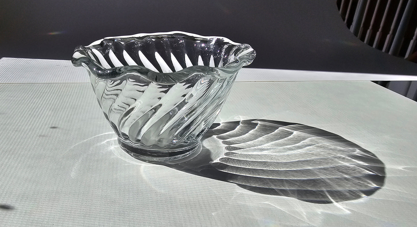 1950's Anchor Hocking Sherbet Dish, Clear Swirl Pattern | Mid-Century Modern