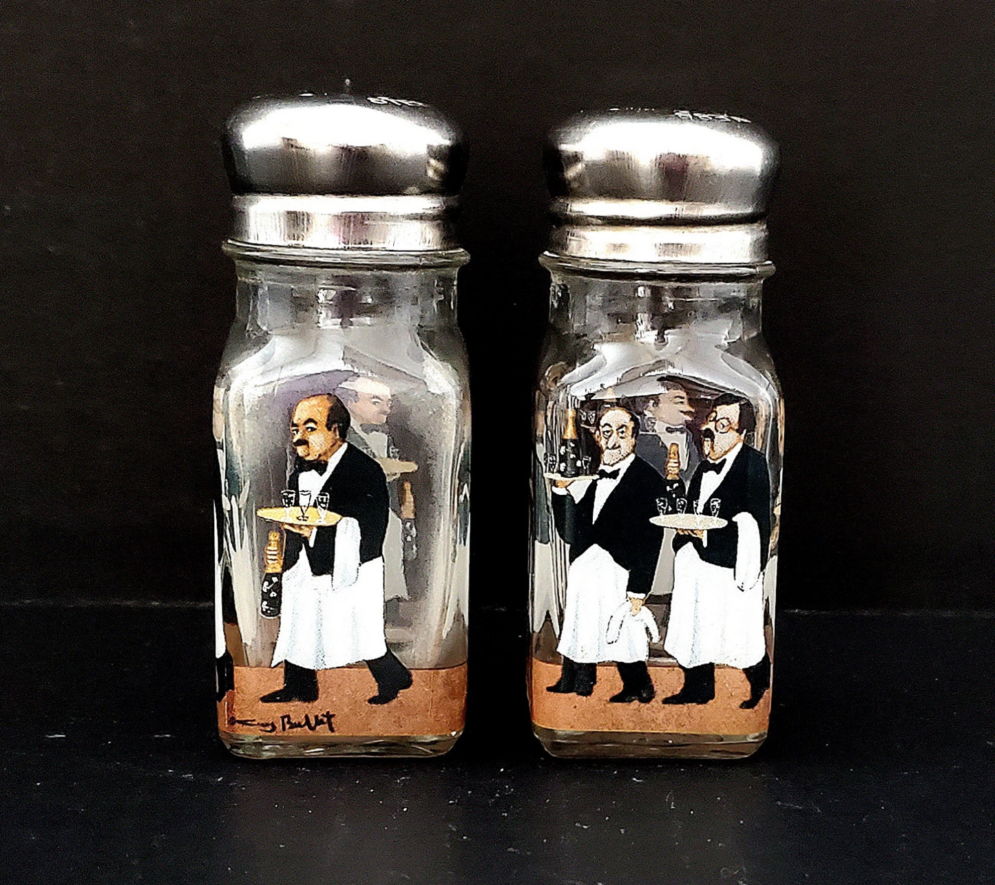 GEMCO Salt & Pepper Shakers with Waiter Scene, Pair