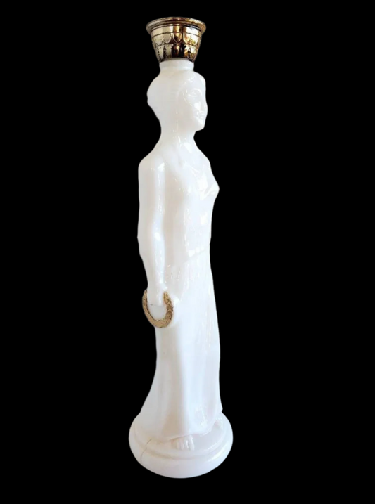 Vintage Avon Milk Glass Bottle, Grecian Female Statue w/ Gold Wreath and Headpiece, Skin So Soft