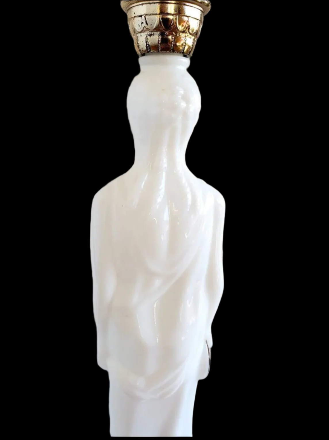 Vintage Avon Milk Glass Bottle, Grecian Female Statue w/ Gold Wreath and Headpiece, Skin So Soft