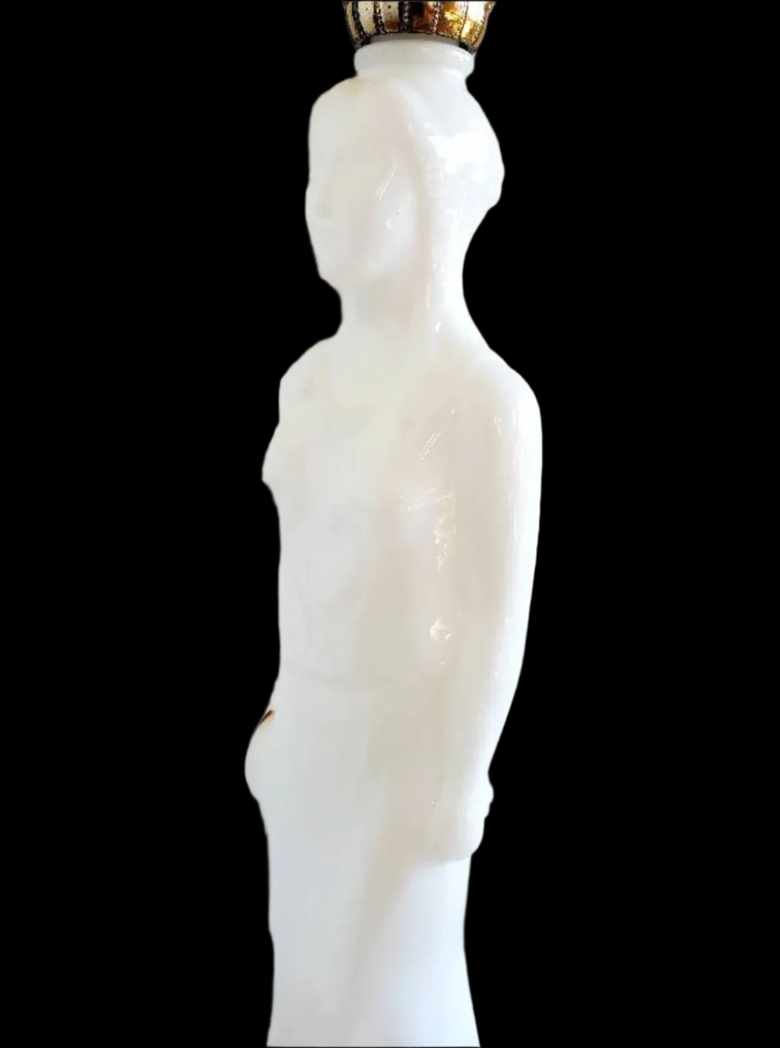 Vintage Avon Milk Glass Bottle, Grecian Female Statue w/ Gold Wreath and Headpiece, Skin So Soft