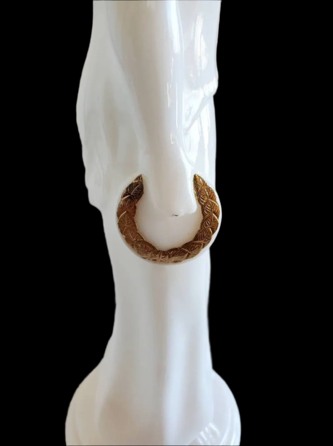 Vintage Avon Milk Glass Bottle, Grecian Female Statue w/ Gold Wreath and Headpiece, Skin So Soft