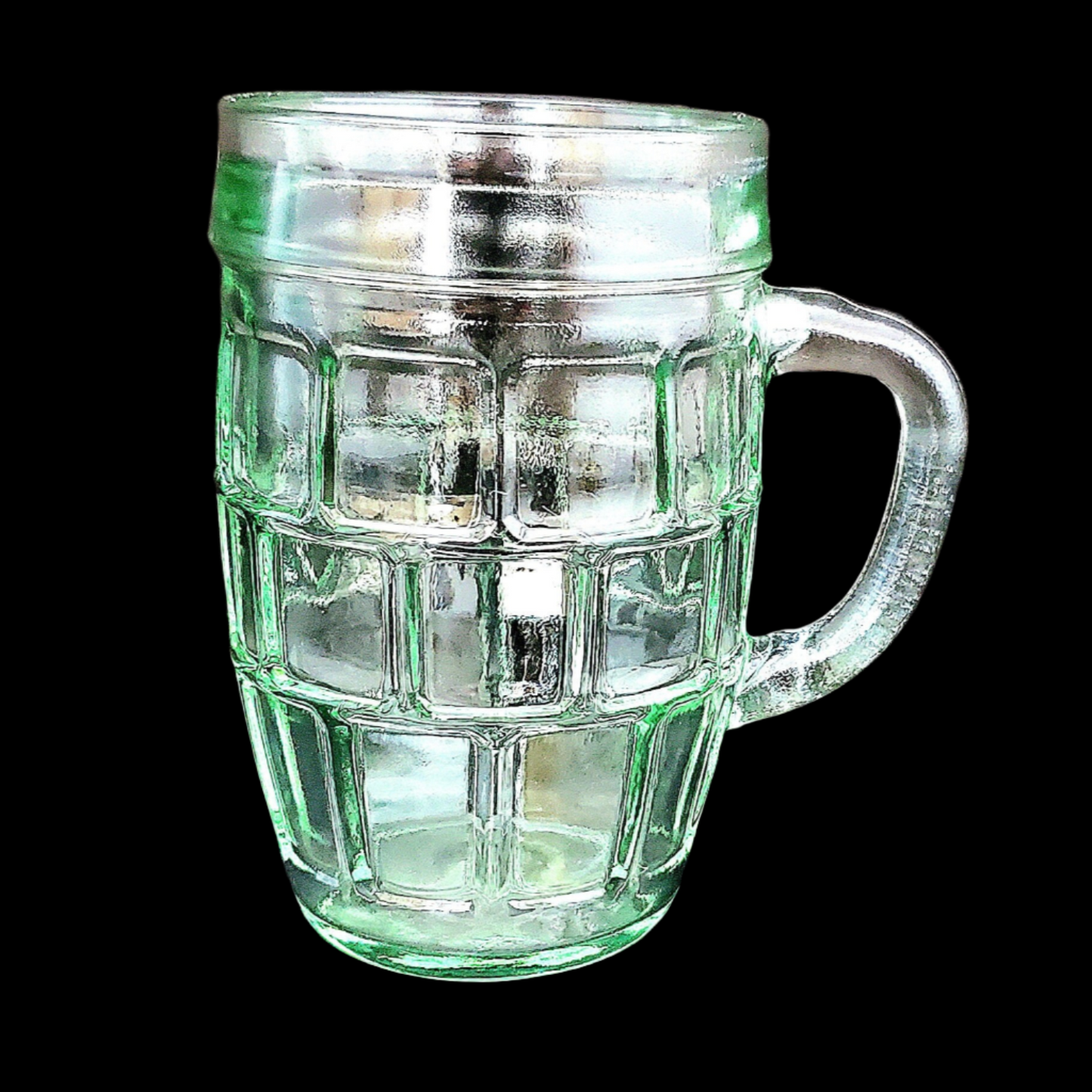 Light Green Root Beer Mugs, Barrel Mugs, Block/Thumbprint Pattern