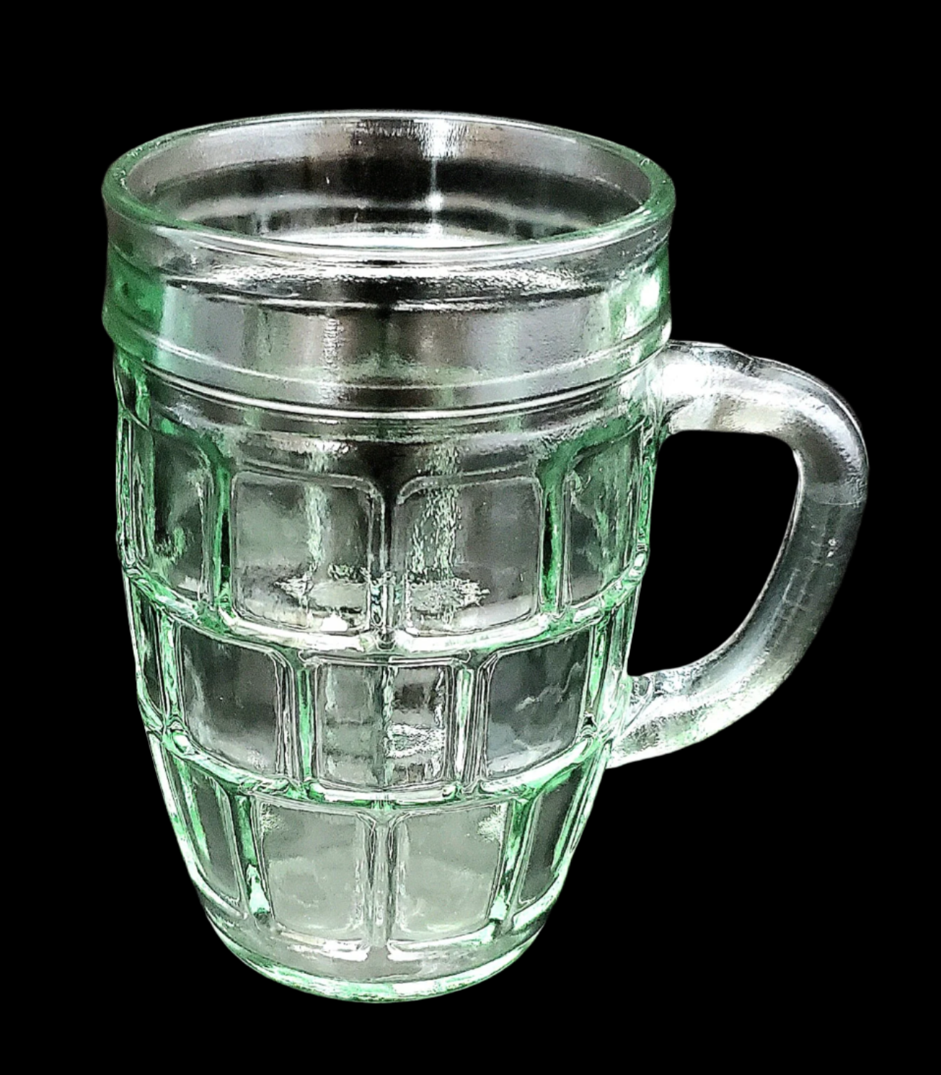 Light Green Root Beer Mugs, Barrel Mugs, Block/Thumbprint Pattern