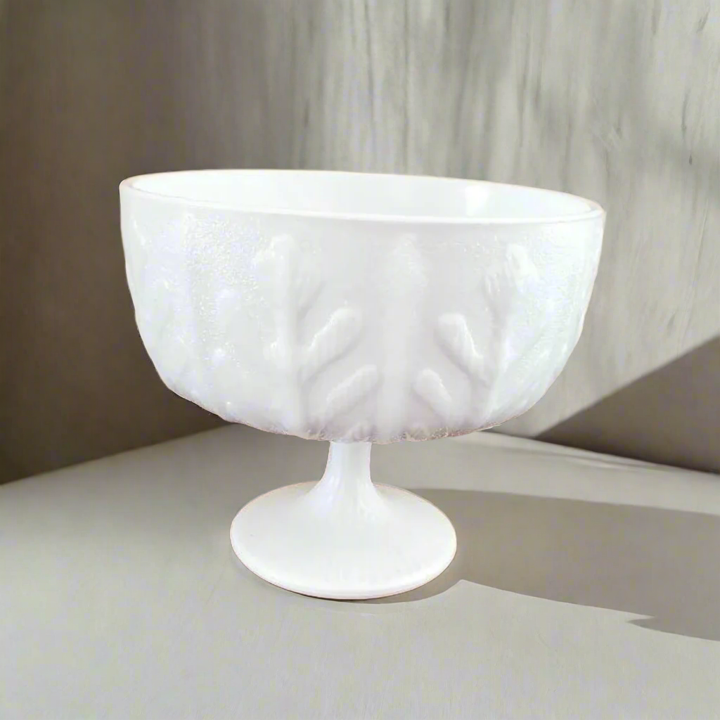 Oak Leaf Collection FTD Milk Glass Footed Bowl