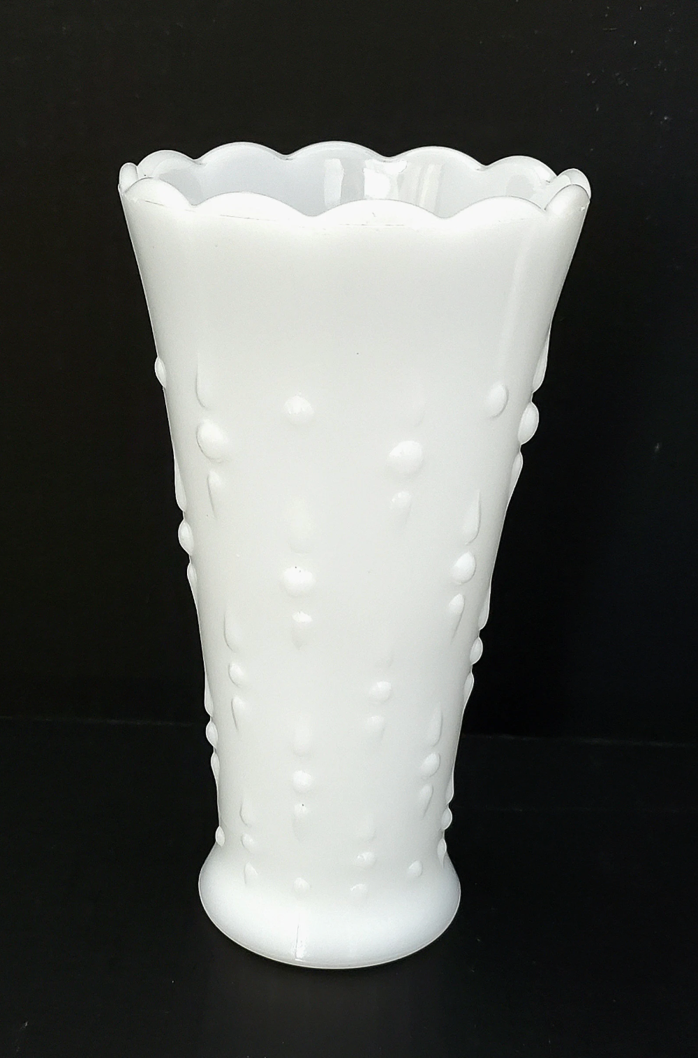 7" Milk Glass Vase, Vintage Anchor Hocking Teardrop and Pearl Pattern