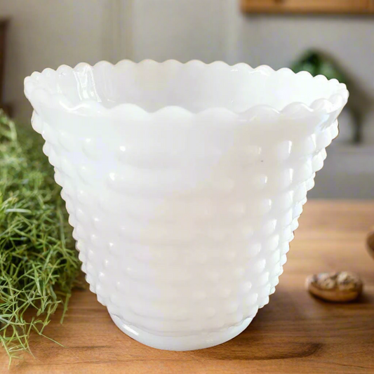 Vintage Milk Glass Planter or Vase, Hobnail Pattern