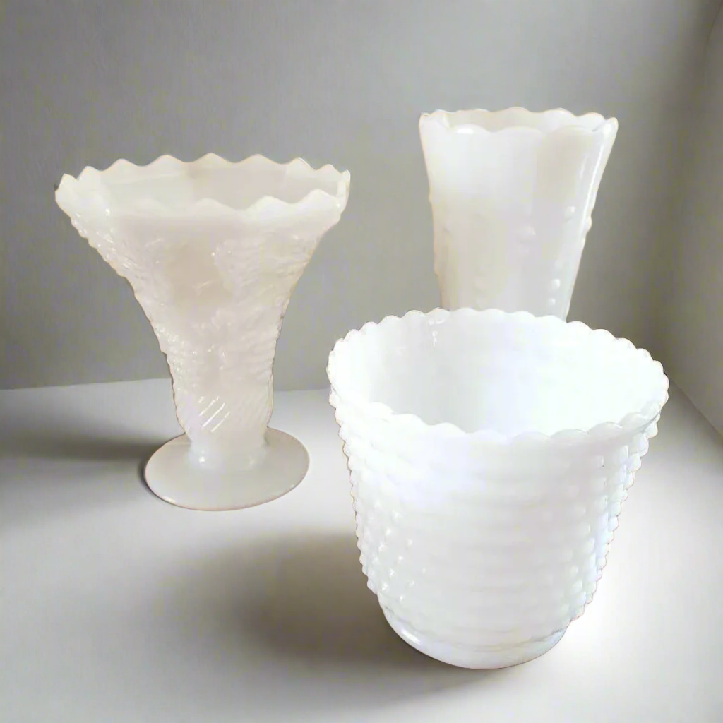 Vintage Milk Glass Planter or Vase, Hobnail Pattern