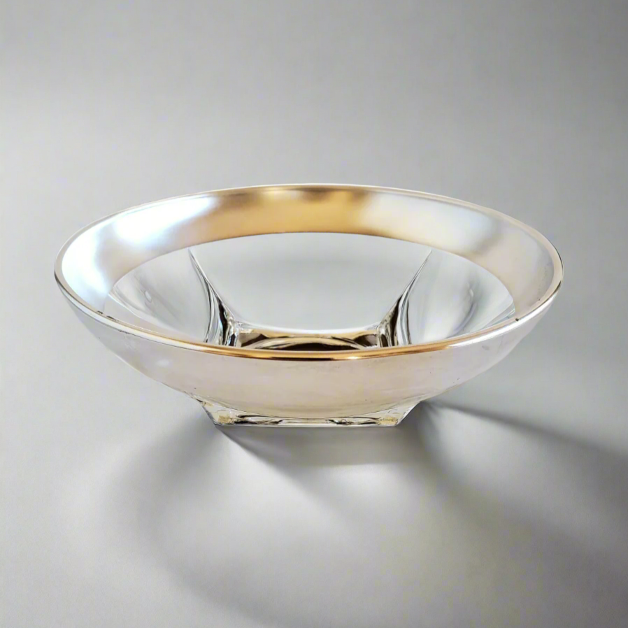 Set of 6 MCM Crystal Salad Bowls with Silver Plate Rim, Circa 1960's, Dorothy Thorpe Style