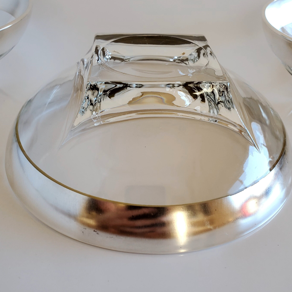 Set of 6 MCM Crystal Salad Bowls with Silver Plate Rim, Circa 1960's, Dorothy Thorpe Style