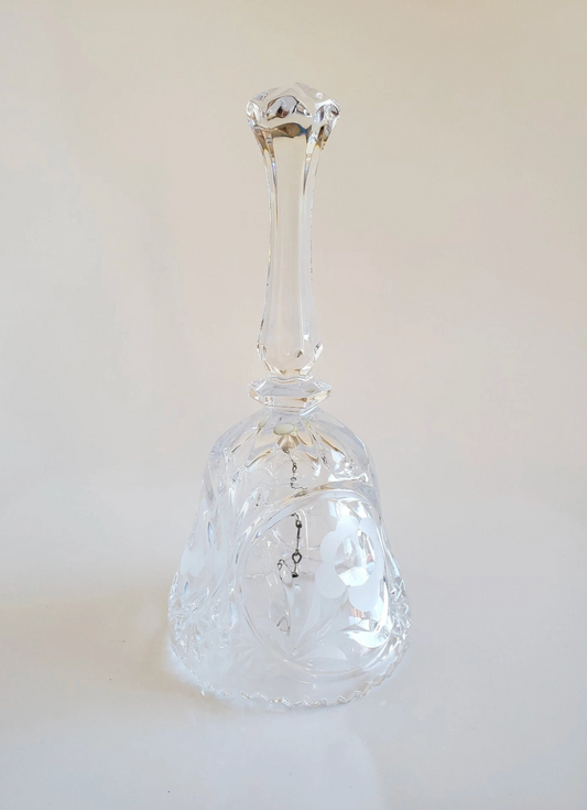 8" Crystal Dinner Bell from Hofbauer | Acid-Etched flowers | 24% Lead Crystal