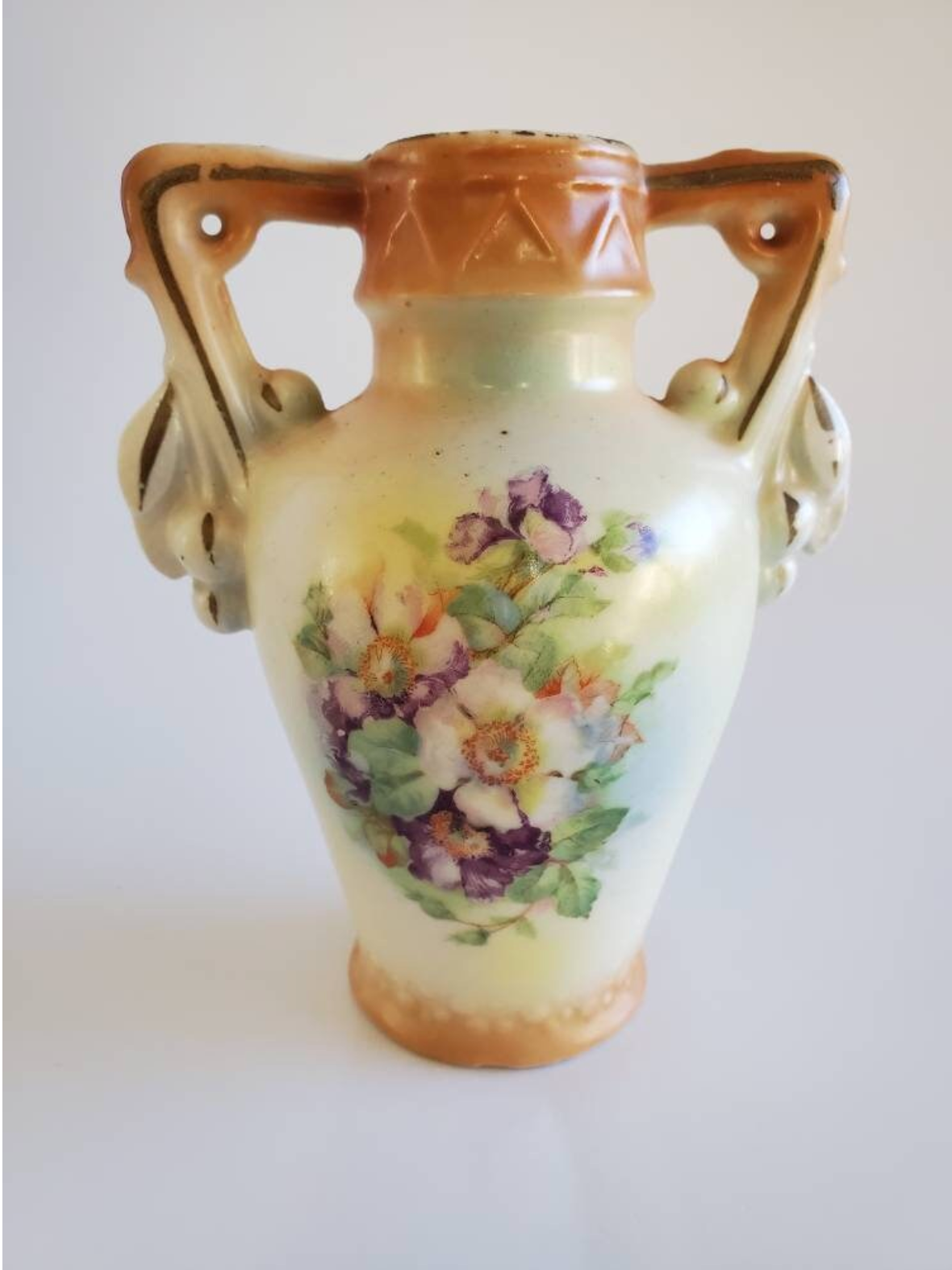 Early 1900's Hand Painted Ceramic Vase, Urn Style, Made in Czechoslovakia