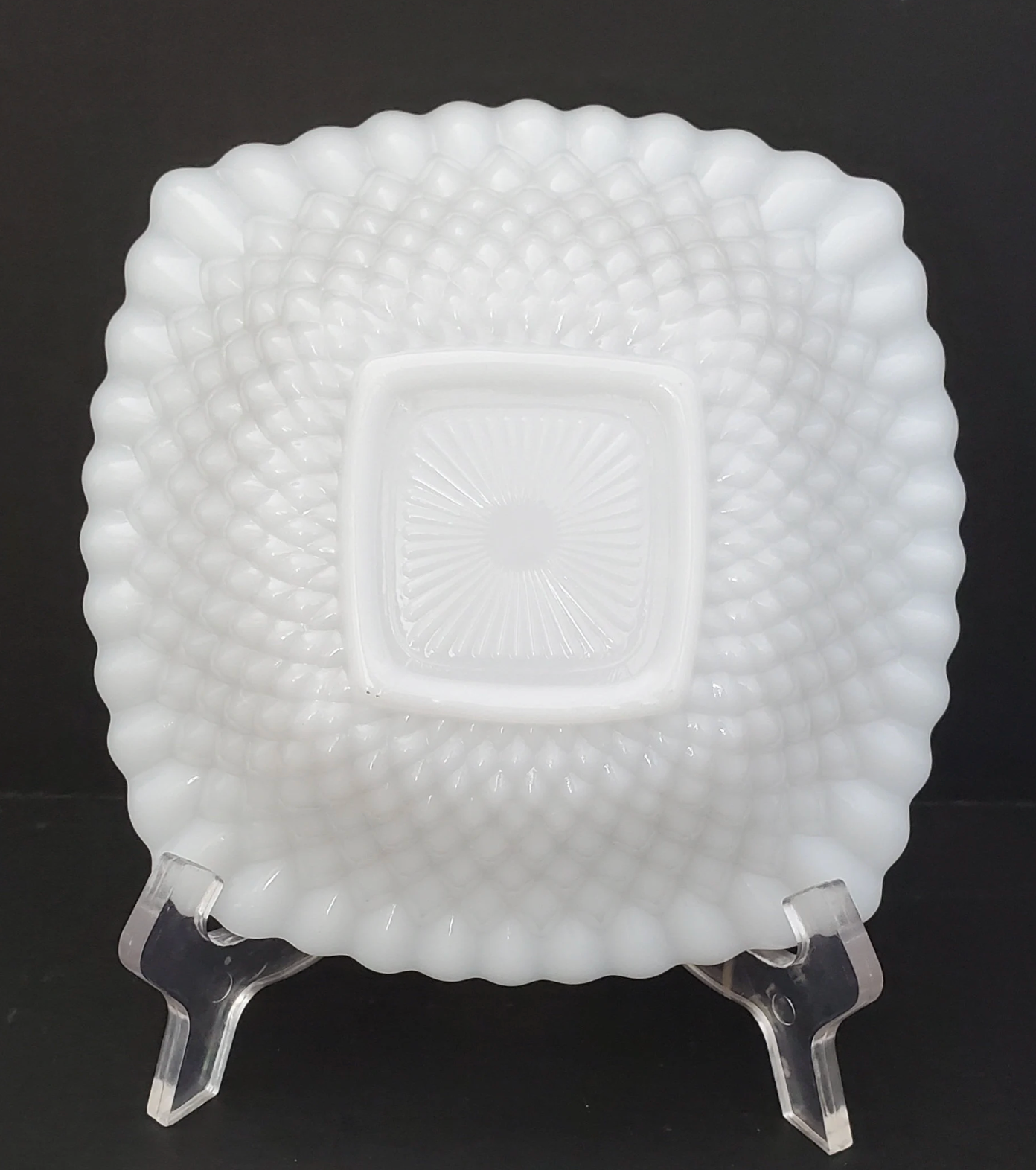 Mid-Century Modern Hazel Atlas Candy Dish | Milk Glass | Hobnail Pattern