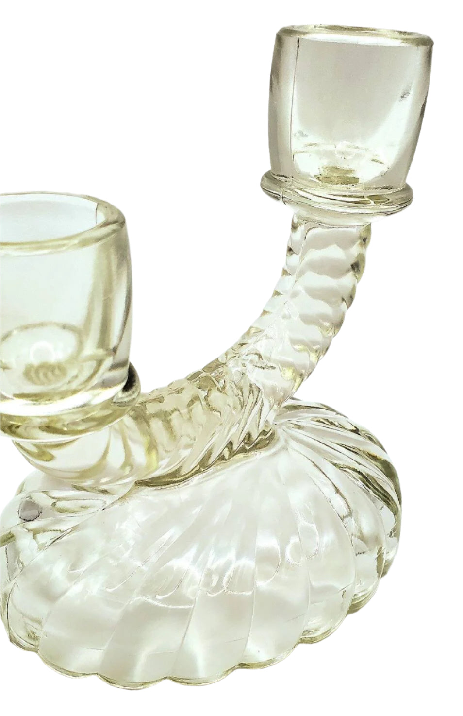 Vintage Double-Light Candlestick Holder by Imperial Glass Ohio, Newbound Clear Pattern, Swirl Design