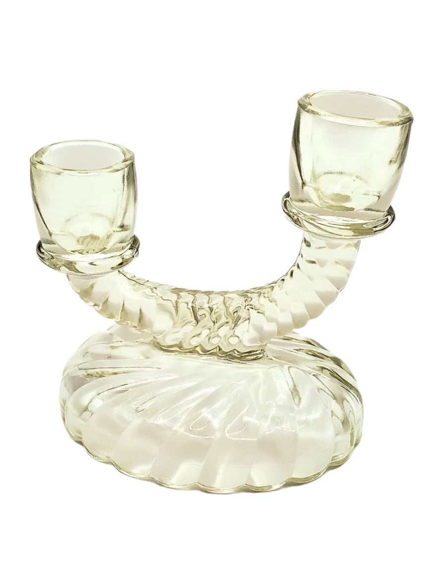 Vintage Double-Light Candlestick Holder by Imperial Glass Ohio, Newbound Clear Pattern, Swirl Design