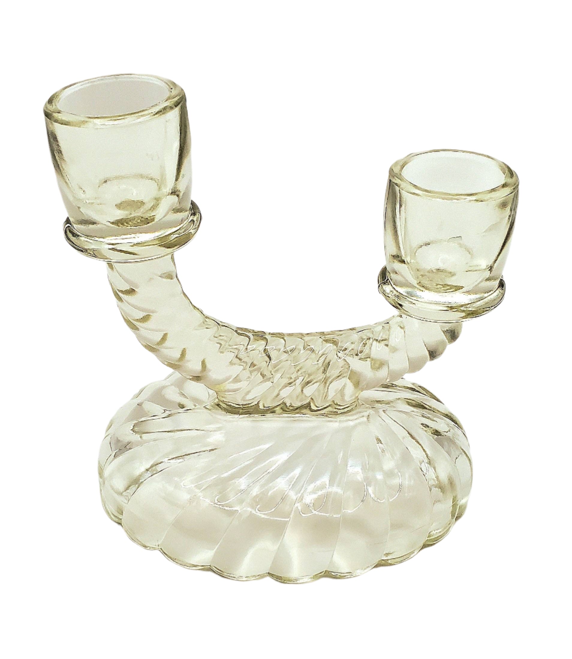 Vintage Double-Light Candlestick Holder by Imperial Glass Ohio, Newbound Clear Pattern, Swirl Design