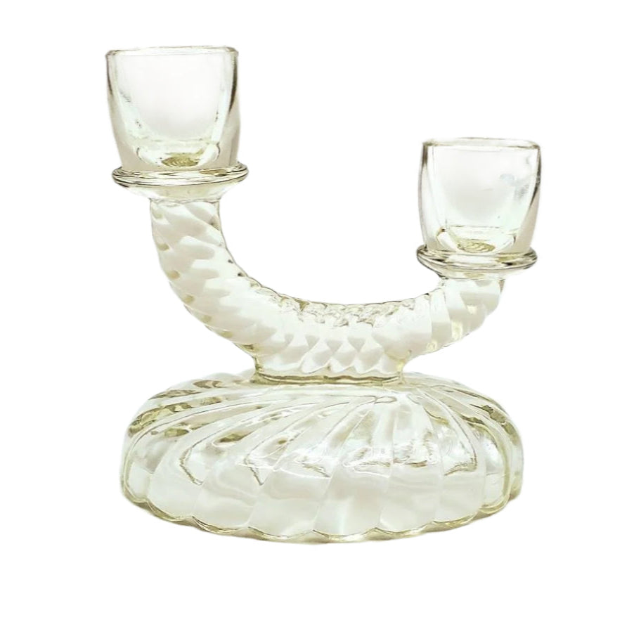 Vintage Double-Light Candlestick Holder by Imperial Glass Ohio, Newbound Clear Pattern, Swirl Design