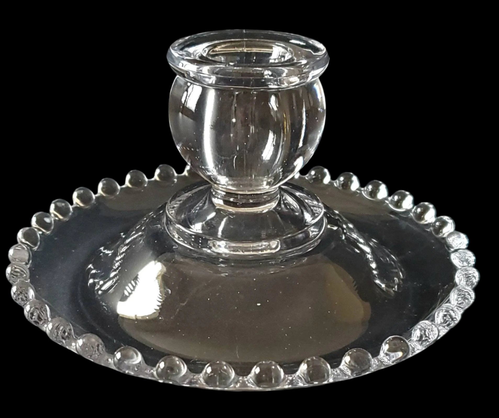 Imperial Glass Ohio Candlewick Clear Flat Candleholder, Vintage, Blown Glass