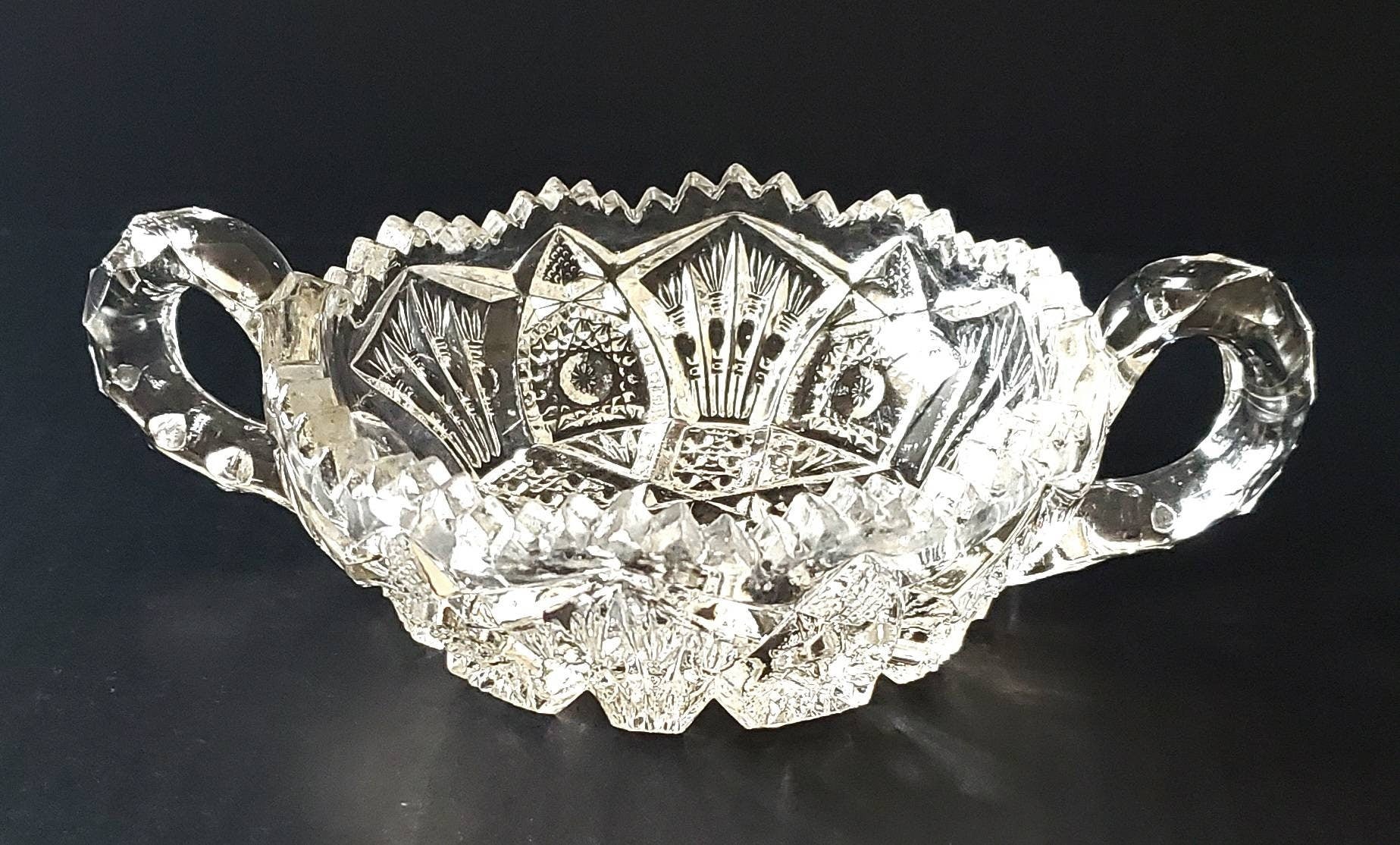 American Brilliant Period Cut Glass Two-Handled Nappy, Nut Dish, Candy Dish - Stunning - Excellent Condition!