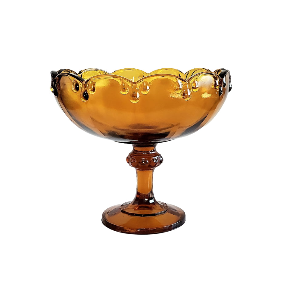 Indiana Glass Tiara Garland Teardrop Bowl, Amber, Compote, Excellent Vintage Condition