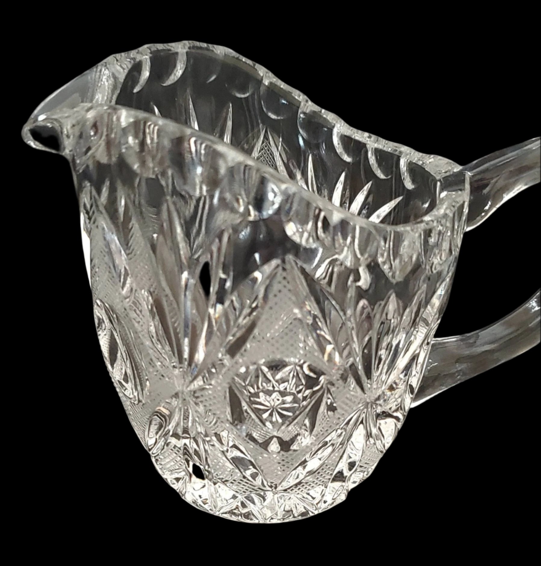 Vintage Cut Lead Crystal Creamer with Diamond and Button Pattern