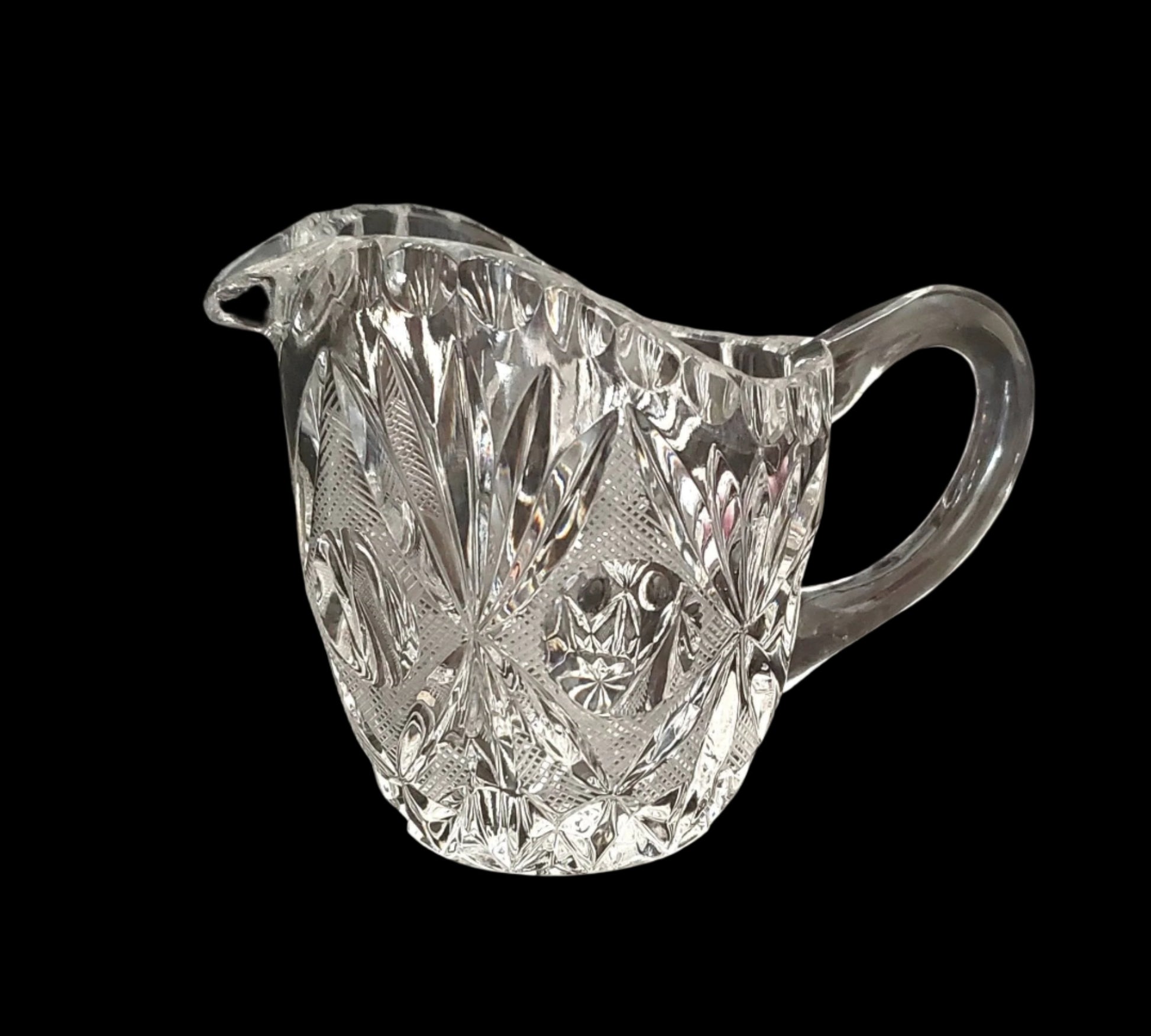 Vintage Cut Lead Crystal Creamer with Diamond and Button Pattern