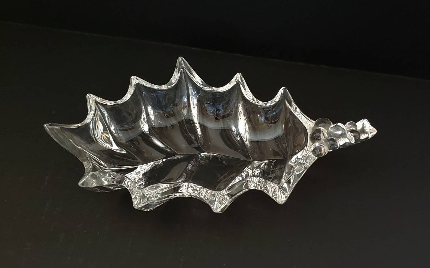 Marquis Waterford Crystal Holly Leaf-Shaped Crystal Candy or Trinket Dish, Vintage