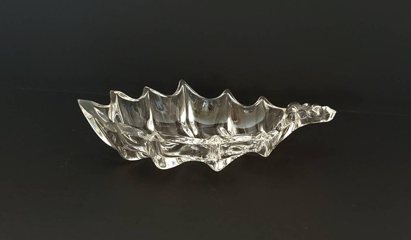 Marquis Waterford Crystal Holly Leaf-Shaped Crystal Candy or Trinket Dish, Vintage