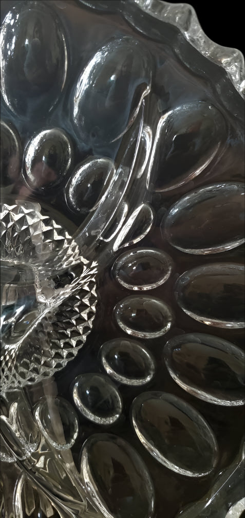 Stunning Vintage 9" Crystal Divided Serving Dish with Scalloped Rim and Bubble/Thumbprint Pattern, MCM