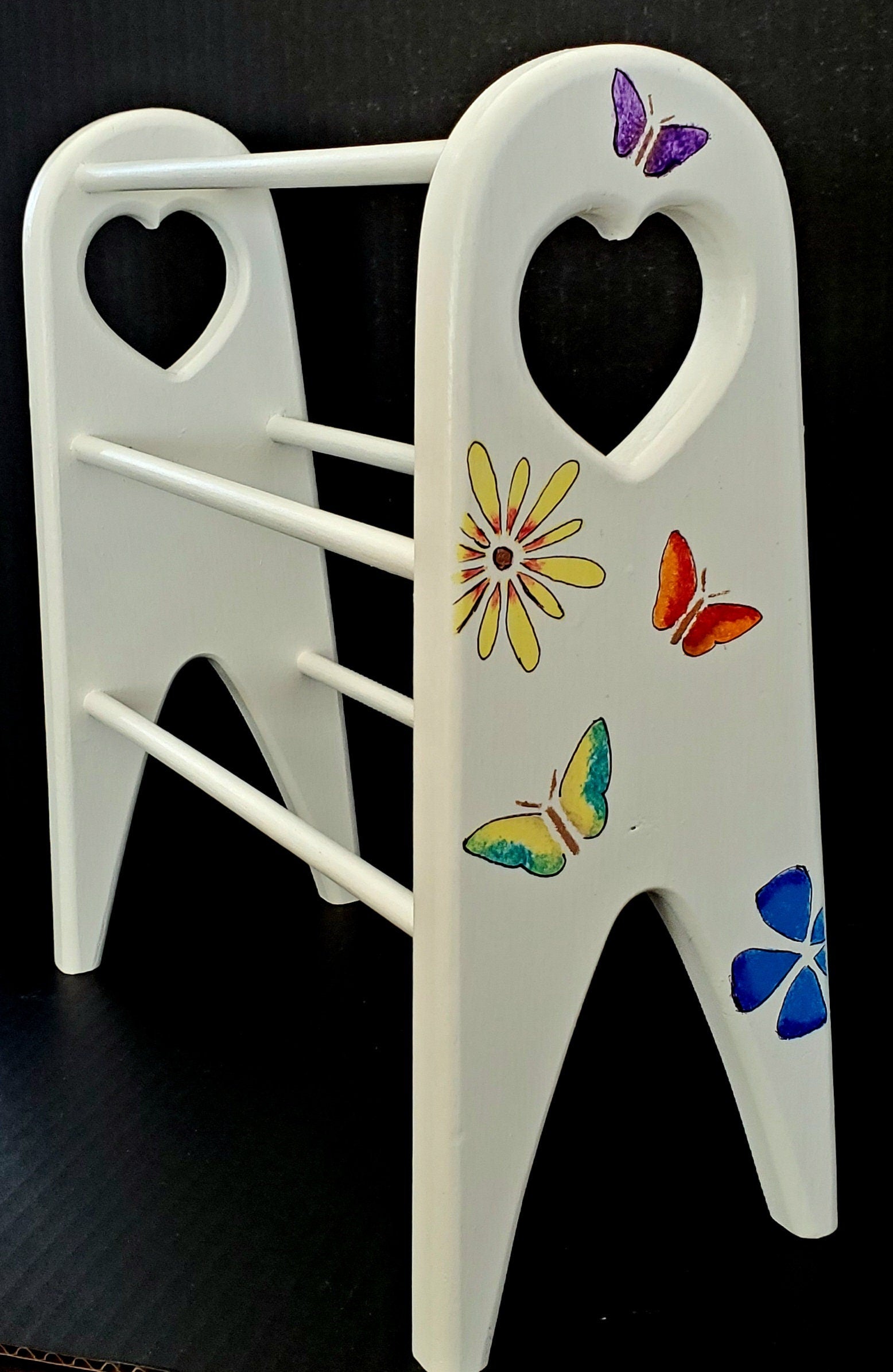 Flight of Butterflies! Hand Painted, Solid Wood Revitalized Mini Quilt Rack. 12" x 11.5" x 5". One of a Kind!