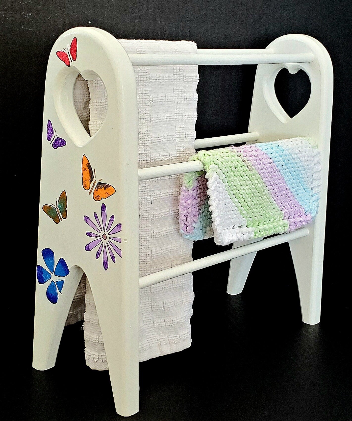 Flight of Butterflies! Hand Painted, Solid Wood Revitalized Mini Quilt Rack. 12" x 11.5" x 5". One of a Kind!