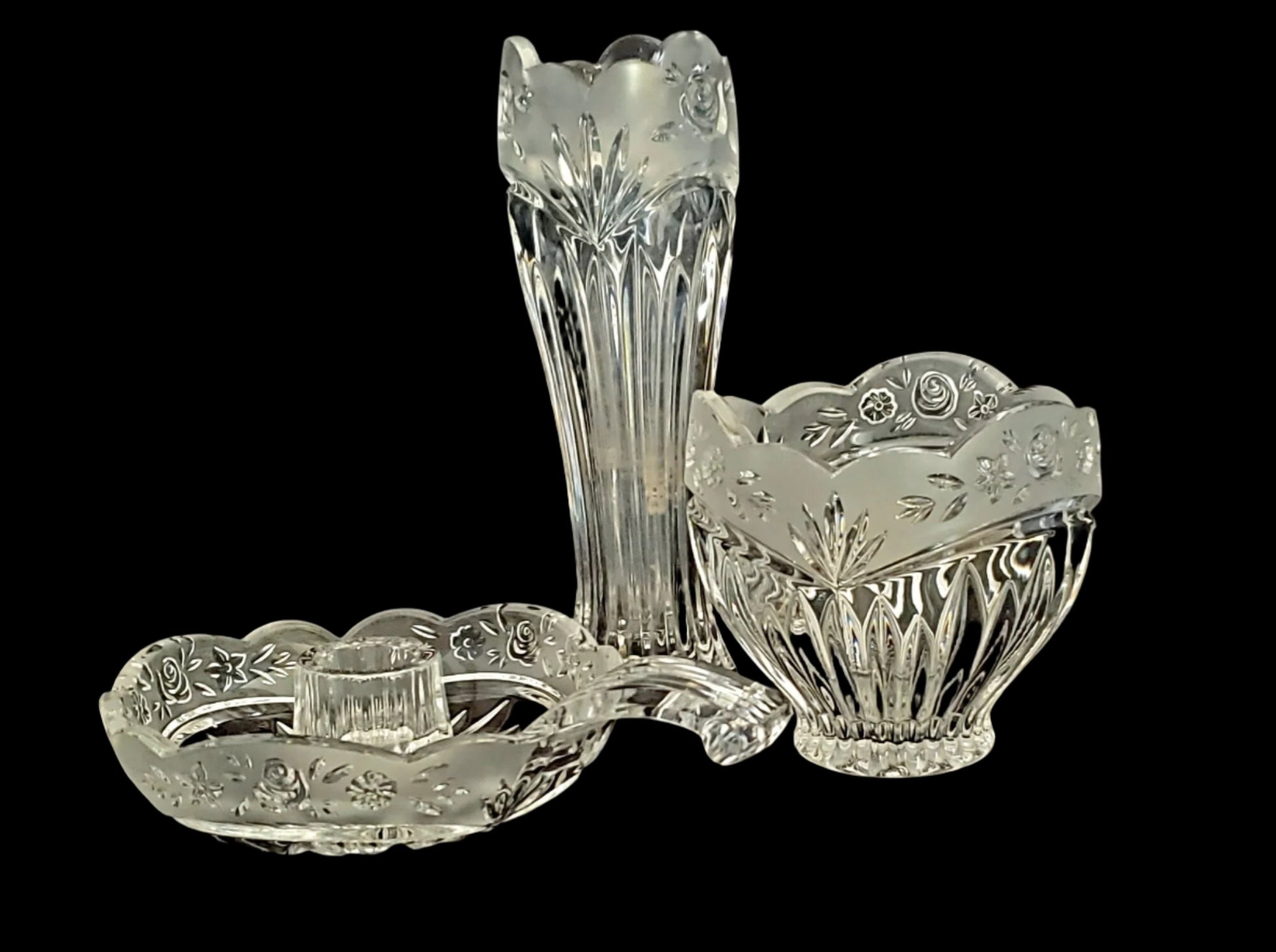 Oneida Southern Garden Lead Crystal Candy Dish or Bowl, Vintage, "Southern Garden" Pattern