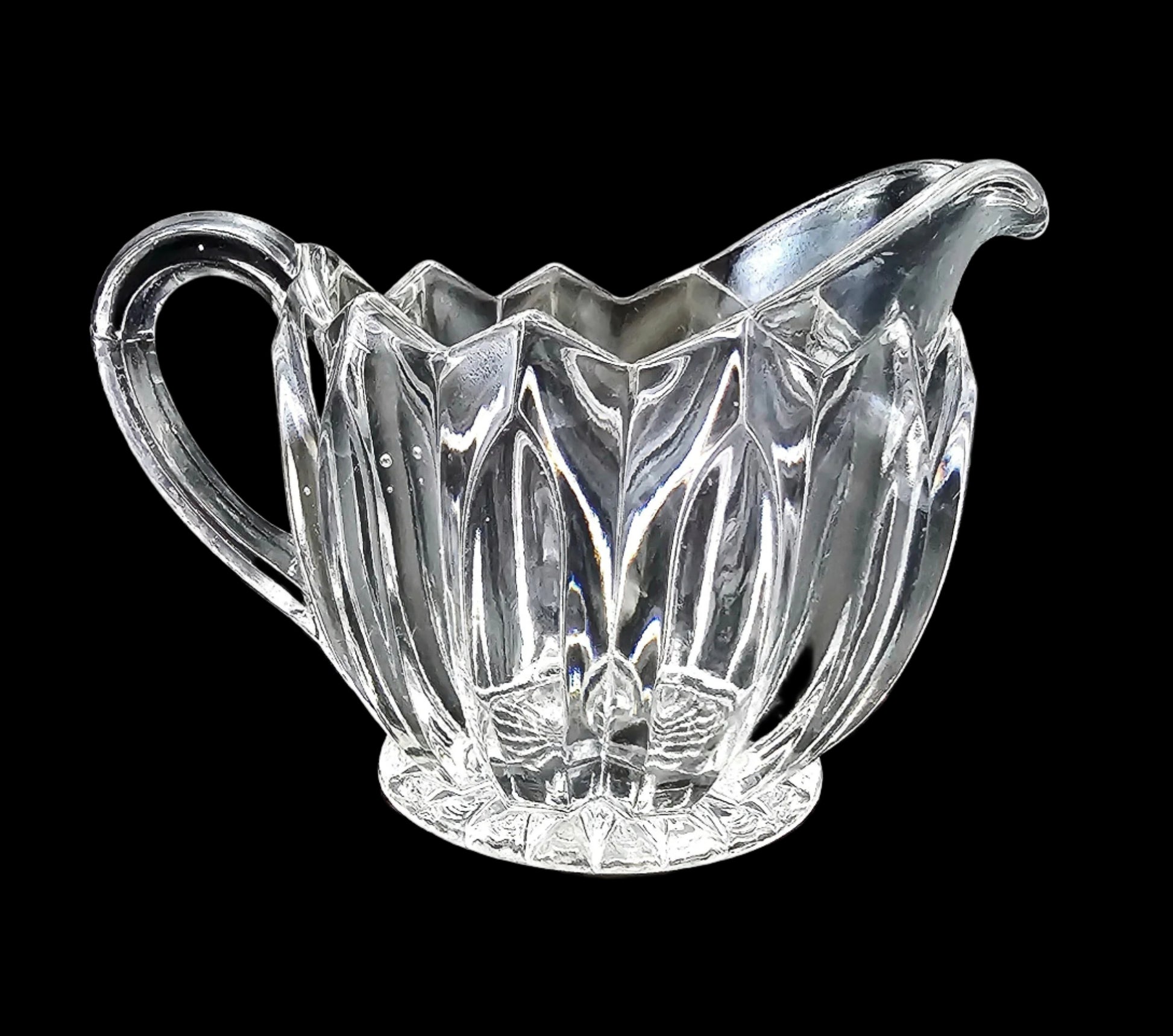 Pressed Glass Sugar and Creamer Set, Charming Vintage Addition to Your Table/Collection with Eclectic Appeal. Small cracks on creamer rim.