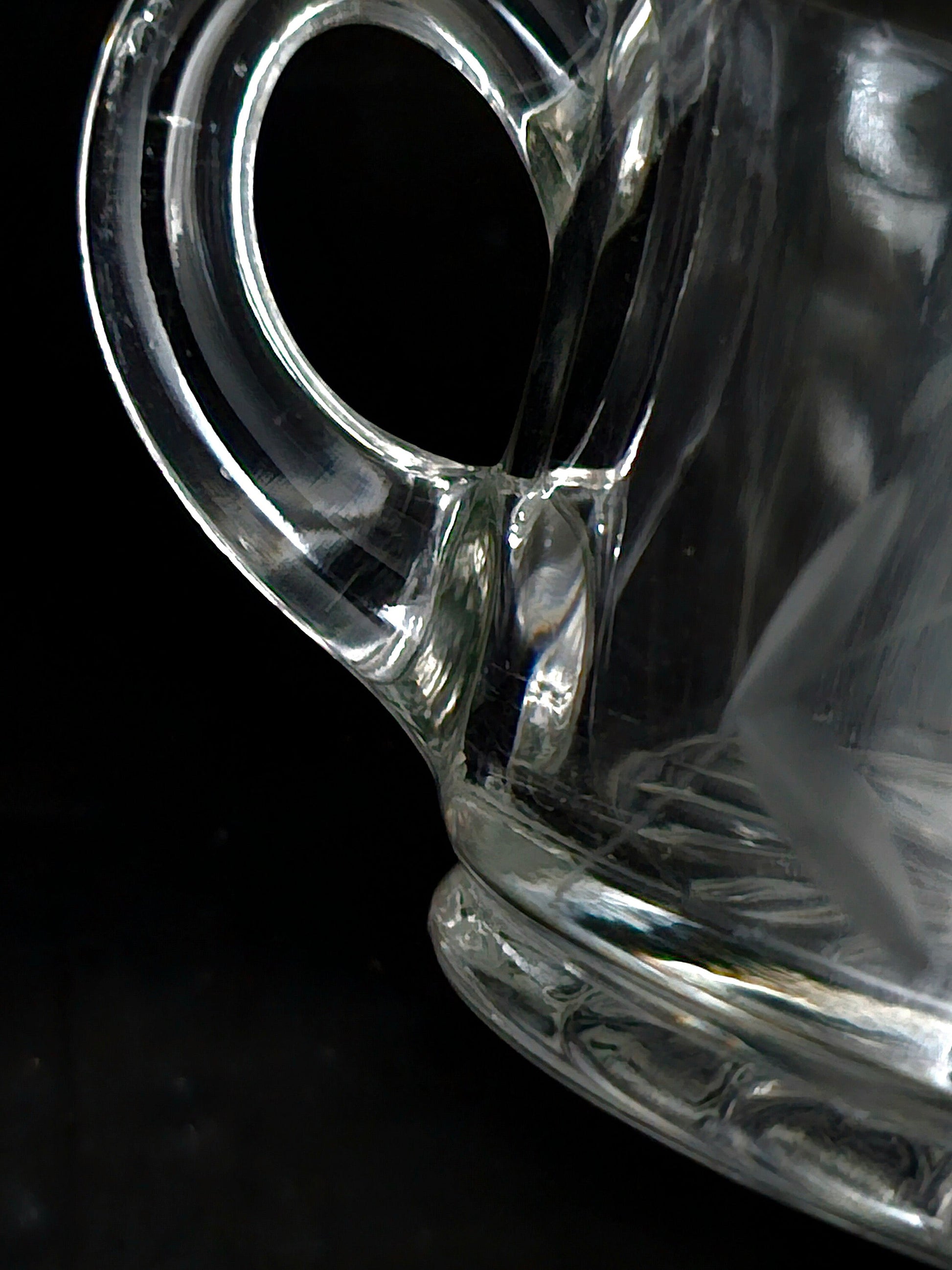 Etched Glass Sugar Bowl with Double Handles, Vine and Leaf Pattern, Vintage. Excellent Condition.