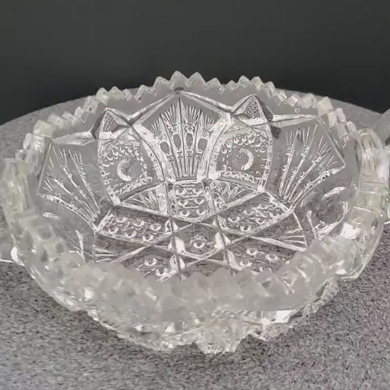 American Brilliant Period Cut Glass Two-Handled Nappy, Nut Dish, Candy Dish - Stunning - Excellent Condition!