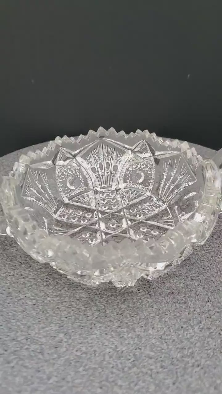 American Brilliant Period Cut Glass Two-Handled Nappy, Nut Dish, Candy Dish - Stunning - Excellent Condition!